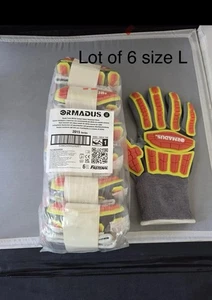 Lot 6 Pairs Impact Resistant Mechanic Work Gloves Nitrile Coat Ormadus LARGE 9 - Picture 1 of 8