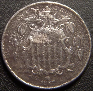 1867 Shield Nickel No Rays - Some Leaf Details and Cross-Hairs on Stars Show - Picture 1 of 1