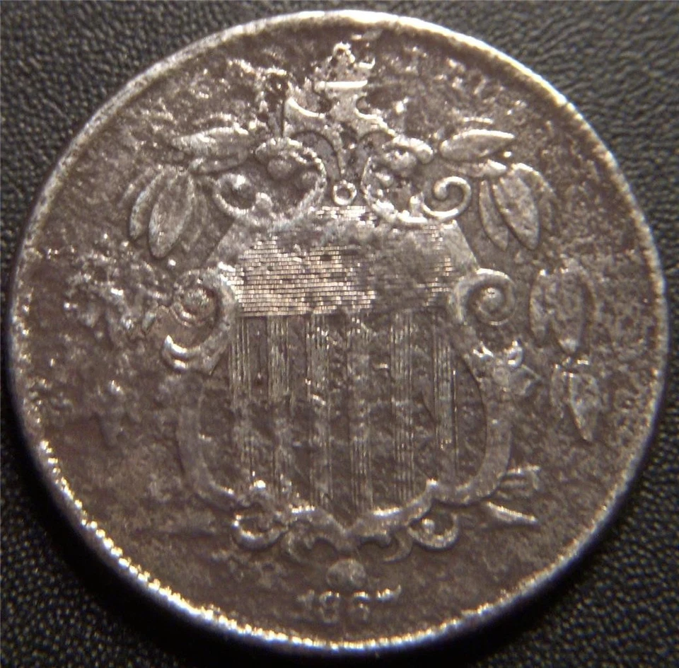 1867 Shield Nickel No Rays - Some Leaf Details and Cross-Hairs on Stars Show - Image 1 of 1