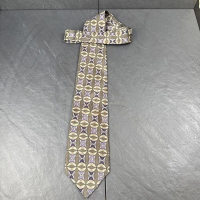 Van Heusen 绿色紫色几何抽象男式领带 100% 真丝 57 x 4 领带 — 第 1/4 张图片