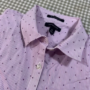 Lands End No Iron Supima Button Down Shirt Womens Size 12 Purple Stripe Dotted - Picture 1 of 6