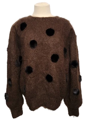 Suéter De Colección Arlene La Marca Mezcla Angora Marrón Visón Piel Lunares Foto 1 de 4