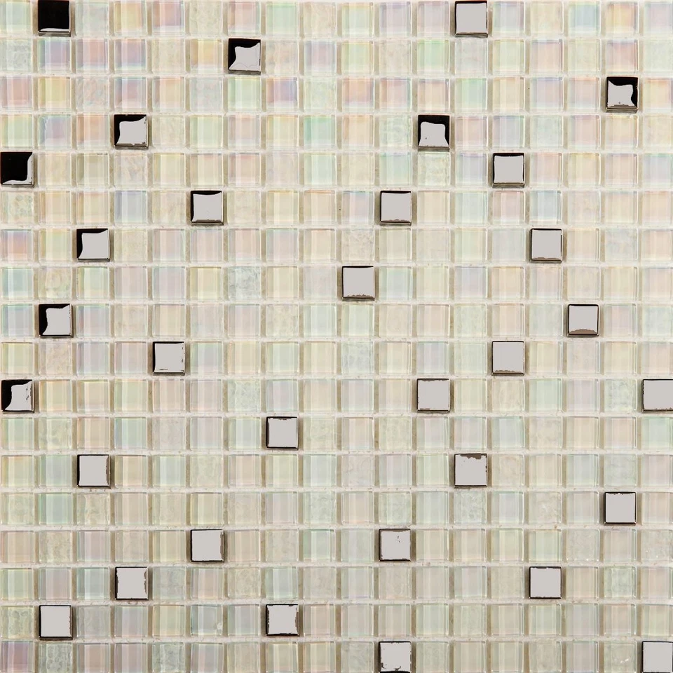 m2 of White Iridescent Textured & Smooth Glass Mosaic Tiles (MT0143 SQM) - Image 1 of 1