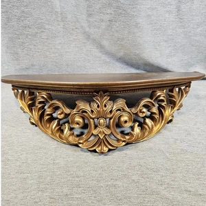 Scaffale vintage Turner mensola da parete oro Hollywood Regency resina legno USA ornato MCM - Foto 1 di 9