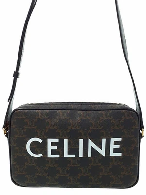 CELINE Triomphe Medium Messenger Bag Coated Canvas Black Shoulder Bag #T736 - Image 1 of 4