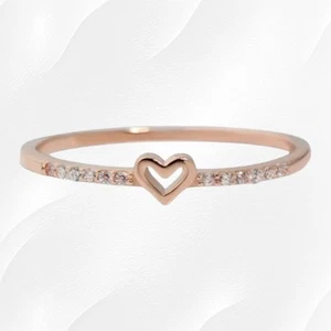 Rose Golden Hollow Heart Coquette Cubic Zirconia Fashion Jewelry Ring Size 8 - Picture 1 of 5