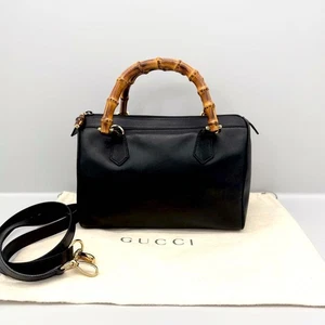GUCCI Black Bamboo 2Way Shoulder Bag Leather used - Picture 1 of 11
