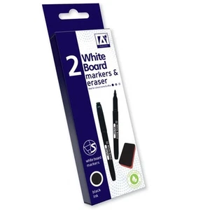 2 Black White Board Marker Pens Dry Erase Easy Wipe Eraser - Picture 1 of 1