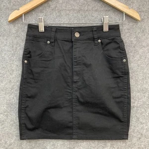 Wrangler Skirt Womens 8 Black Mini High Rise Stretch Denim Cotton Blend 55216 - Picture 1 of 8