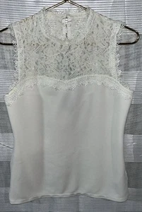 Blusa Camisa H&M Blanca Cuello Alto Floral Encaje Sin Mangas Recorte Top Mujer Mediana - Imagen 1 de 6
