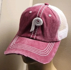Philadelphia Phillies Trucker Hat Distressed Phillies Throwback Raised P Cap - Picture 1 of 22