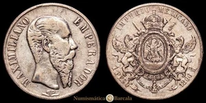 México - Maximiliano I. Un Peso. (26,71 g.). México. 1866. KM-388.1. MBC+. - Imagen 1 de 3