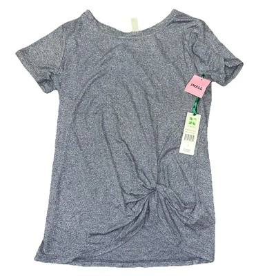 NWT Womens GREEN TEA Navy Heather Tie Front Short Sleeve Knot Ribbed T-Shirt S - Image 1 of 2