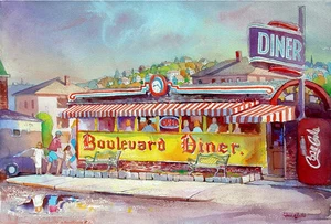 Worcester BOULEVARD DINER Bob Aiello 11x14 Giclee Art Print **SALE - Picture 1 of 2