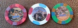 Alamo Casino Las Vegas Nevada 3 Casino Chips $1.00 $5.00 $25.00 - Picture 1 of 2