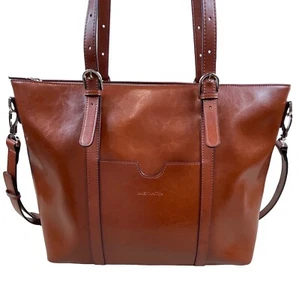 Bostanten Women's Brown Leather Laptop Tote Office Shoulder Tote Bag Size L - Picture 1 of 15