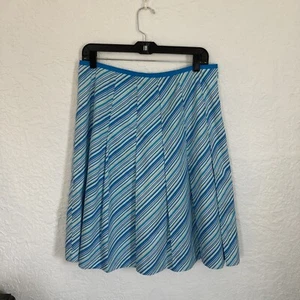 Geoffrey Beene Sport Skirt Sz 10 A-Line Pleated Diagonal Stripe Blues - Picture 1 of 11