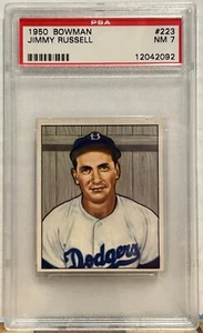 1950 Bowman 223 Jimmy Russell PSA quasi nuovo 7 Brookyln Dodgers - Foto 1 di 2