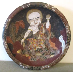 Antique Japanese Edo Period Moriage Slip Pottery Charger Plate Deity Immortal  - Picture 1 of 12