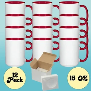 12 tazas de sublimación de mango y interior rojo El Grande de 15 OZ + cajas de soporte de espuma - Imagen 1 de 4