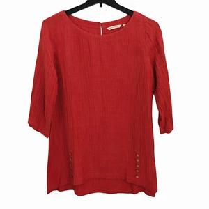 Soft Surroundings Oceo Crinkle Gauze Tunic Top Size Large 3/4 Sleeve Beachy Boho - Picture 1 of 7