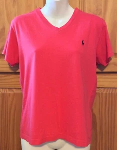 Ralph Lauren Sport T Shirt Top M Medium Red Embroidered V Neck Women's - Picture 1 of 5