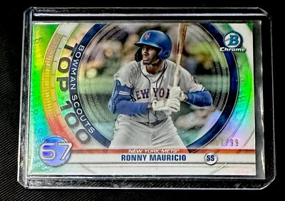 2020 Bowman Scouts Top 100 Chrome Green Refractor /99 Ronny Mauricio #BTP-67 - Image 1 of 2