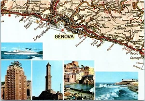 Genoa, Italy Multiview Map Postcard - Picture 1 of 2