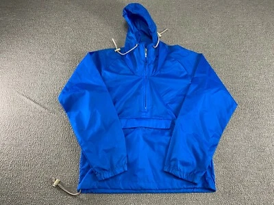 Blank Blue Windbreaker Jacket Anorak Twin Mountain M Nylon Pouch VTG - Image 1 of 4