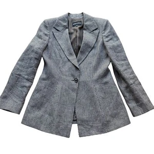 Giorgio Armani Size 44 Black & White Chevron Linen Borgo 21 Blazer Jacket - Picture 1 of 15