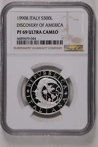 1990 R Italy Silver 500 Lire - Discovery of America - NGC PF 69 Ultra Cameo - Picture 1 of 2