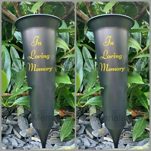 2 X Black In Loving Memory - Memorial Plastic Flower Vase Grave Crem Spike Vase - Picture 1 of 1