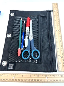 Federmäppchen 3 Ringordner Etui mit nietenverstärktem Ringloch, schwarzes Netz B23 - Bild 1 von 5