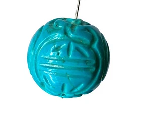20mm"Intricate/Longivity"~Stabilized HuBei BLUE TURQUOISE Hand-Carved Bead L1377 - Picture 1 of 6