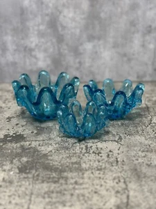 Three Swung Glass Bowls Aqua Blue Nesting Hand Blown Graduated 8 Finger - Picture 1 of 18