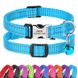 Personalised Kitten Cat Collar Bell Name Number Engraved Safety Reflective Nylon - Picture 1 of 22