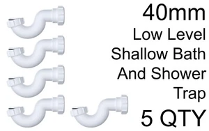 5 Pack 40mm Shallow Trap Low Level Bath & Shower Bathroom White 1 1/2" Fittings - Picture 1 of 2
