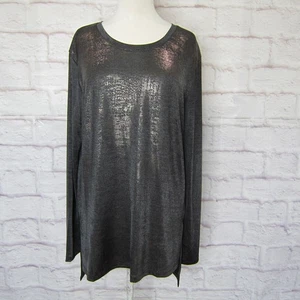 TAHARI Gold Metallic & Gray Liquid Knit Tunic Top High Low Hem Women's Size XL - Picture 1 of 8