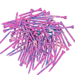 30pcs Colourful Wooden Golf Tees – Pink & Blue Splatter Design 83mm - Picture 1 of 2