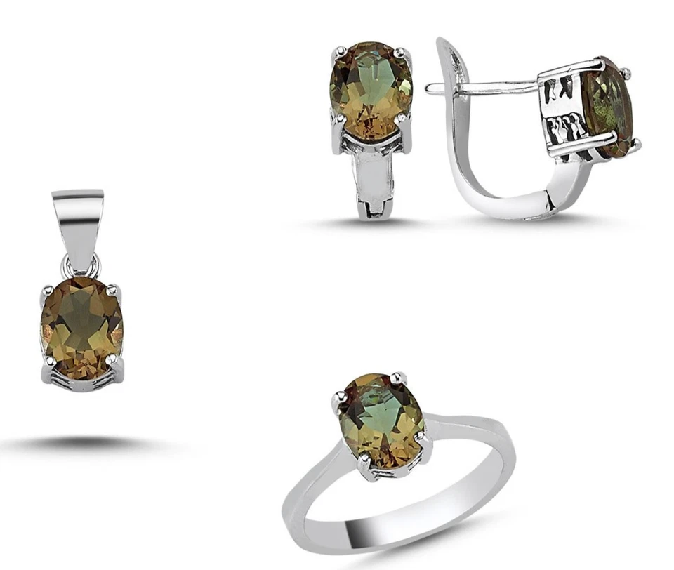 Zultanit Stein 925 Silber Schmuck  Oval Kette, Anhänger, Ohrringe, Ring, Set - Bild 1 von 1