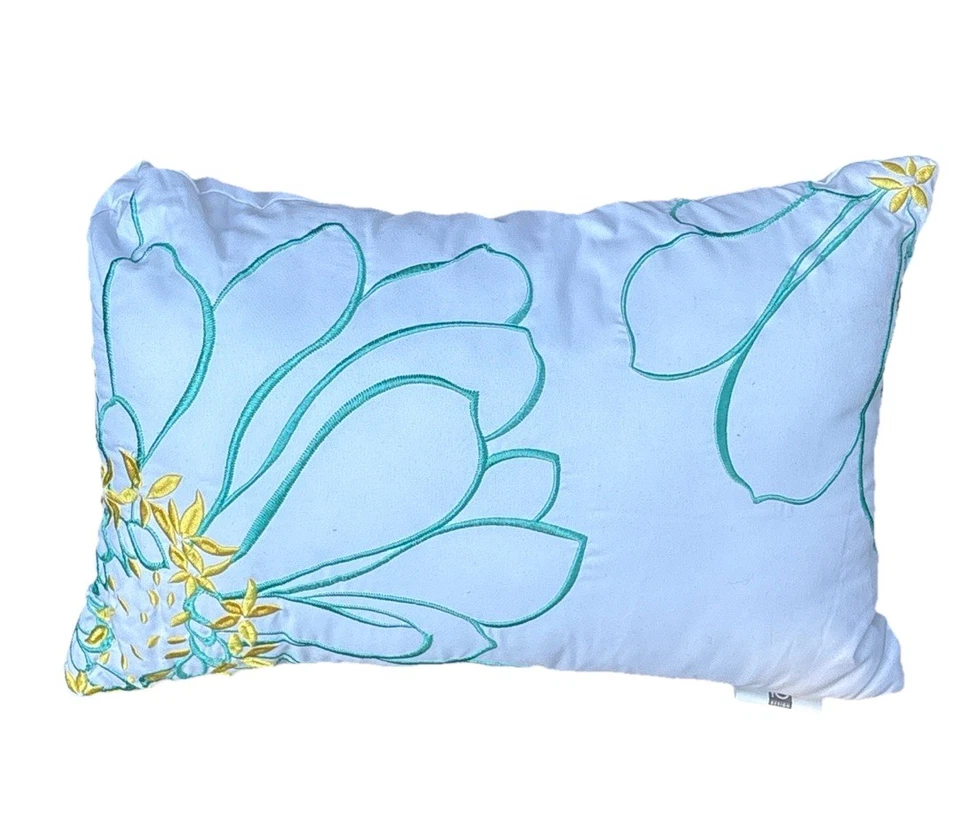 Cojín decorativo bordado amarillo aguamarina blanco 16x11 almohada decorativa Foto 1 de 1