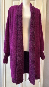 Vtg Karen Scott Long Fuchsia Open Front Cardigan Jacket Pockets Sz m - Picture 1 of 10