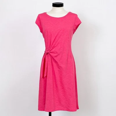Talbots Dress Medium Tie Waist Hot Pink Cotton Knit Cap Sleeve Casual Resort - Image 1 of 4
