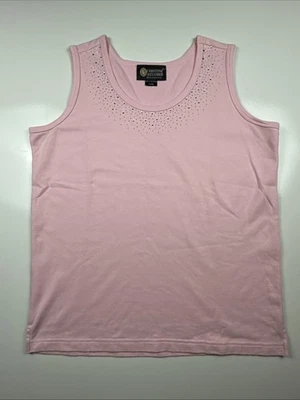 Camiseta sin mangas Christine Alexander vintage talla grande rosa claro adornada con cristal Foto 1 de 4
