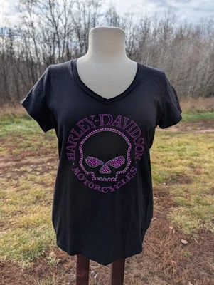 Harley Davidson черный со стразами череп рубашка размер большой сделано в США 2013 - Изображение 1 из 4