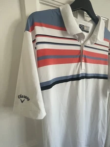 CALLAWAY Golf Polo Shirt Men's Size Large White Opti Dri - Chest Stripe Design - Picture 1 of 3