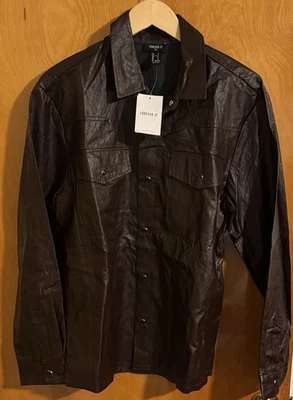 人造皮革西部衬衫男式小号棕色 — 第 1/4 张图片