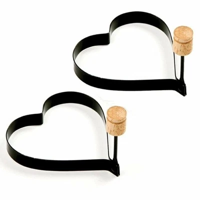 PACK de 2 anillos antiadherentes de metal en forma de corazón para huevos fritos anillo molde para panqueques con asas Foto 1 de 4