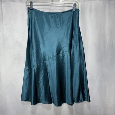 Falda Intuitions Talla 4 Azul Teal Líquido Satinado 100% Seda Cintura Elástica Cremallera Lateral Foto 1 de 4