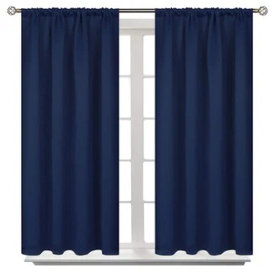 Short Blackout Curtains for Bedroom - Room Darkening 42W x 45L Navy Blue - Picture 1 of 7